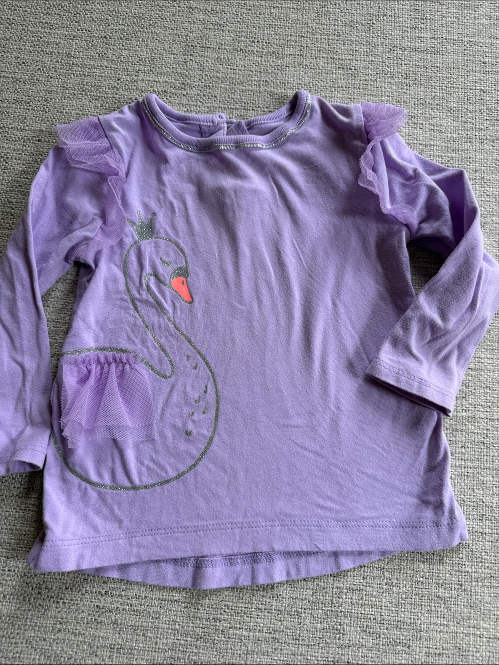 Lilac Long-Sleeve Girls' Swan Top with Tulle Detail